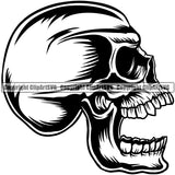 Skull Skeleton Side Face Design Element Open Mouth Black And White Color Death Head Skeleton Dead Face Horror Human Bone Evil Tattoo Grunge Scary Gothic Art Logo Clipart SVG