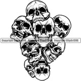 Black And White People Skull Pile Blood Dripping Vector Color Design Element Death Head Skeleton Dead Face Horror Human Bone Evil Tattoo Grunge Scary Gothic Art Logo Clipart SVG