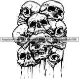 Black And White Lot Of People Skull Pile Blood Dripping Vector Color Design Element Death Head Skeleton Dead Face Horror Human Bone Evil Tattoo Grunge Scary Gothic Art Logo Clipart SVG