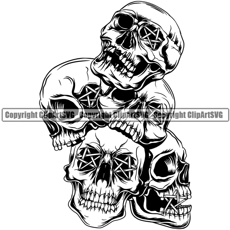 People Skull Pile See Hear Speak No Evil Design Element Skull Death Head Skeleton Black And White Dead Face Horror Human Bone Evil Tattoo Grunge Scary Gothic Art Logo Clipart SVG