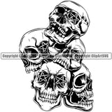 People Skull Pile See Hear Speak No Evil Design Element Skull Death Head Skeleton Black And White Dead Face Horror Human Bone Evil Tattoo Grunge Scary Gothic Art Logo Clipart SVG