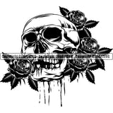 Black And White Skull Skeleton Head Roses Flower Blood Dripping Vector BW Design Element Death Head Skeleton Dead Face Horror Human Bone Evil Tattoo Grunge Scary Gothic Art Logo Clipart SVG
