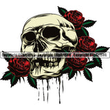 Skull Skeleton Head Roses Flower Blood Dripping Vector Design Element Death Head Skeleton Dead Face Horror Human Bone Evil Tattoo Grunge Scary Gothic Art Logo Clipart SVG