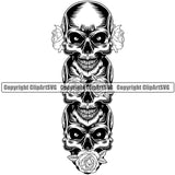 People Skull See Hear Speak No Evil Roses Pillar Skull Death Head Skeleton Dead Face Horror Human Bone Evil Tattoo Grunge Scary Gothic Art Logo Clipart SVG