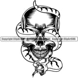 Skull Skeleton Head Snake Vector Black And White Design Element Death Head Skeleton Dead Face Horror Human Bone Evil Tattoo Grunge Scary Gothic Art Logo Clipart SVG