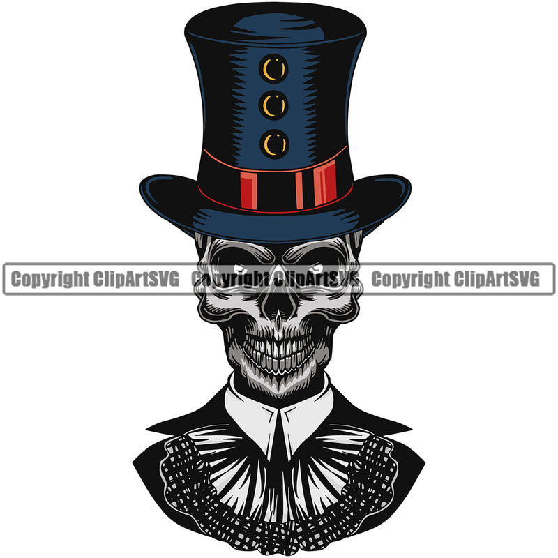 People Skull Skeleton Wearing Top Hat Color Design Element White Background Death Head Skeleton Dead Face Horror Human Bone Evil Tattoo Grunge Scary Gothic Art Logo Clipart SVG