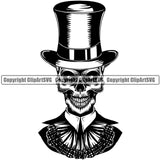 Black And White People Skull Skeleton Wearing Top Hat Design Element Death Head Skeleton Dead Face Horror Human Bone Evil Tattoo Grunge Scary Gothic Art Logo Clipart SVG