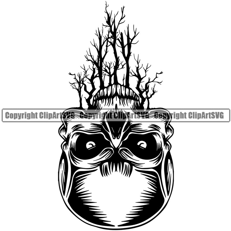 Skull Skeleton Head Tree Design Element BW Death Head Skeleton Dead Face Horror Human Bone Evil Tattoo Grunge Scary Gothic Art Logo Clipart SVG