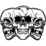 Black And White Skull Skeleton Triple Black And White Design Element Death Head Skeleton Dead Face Horror Human Bone Evil Tattoo Grunge Scary Gothic Art Logo Clipart SVG