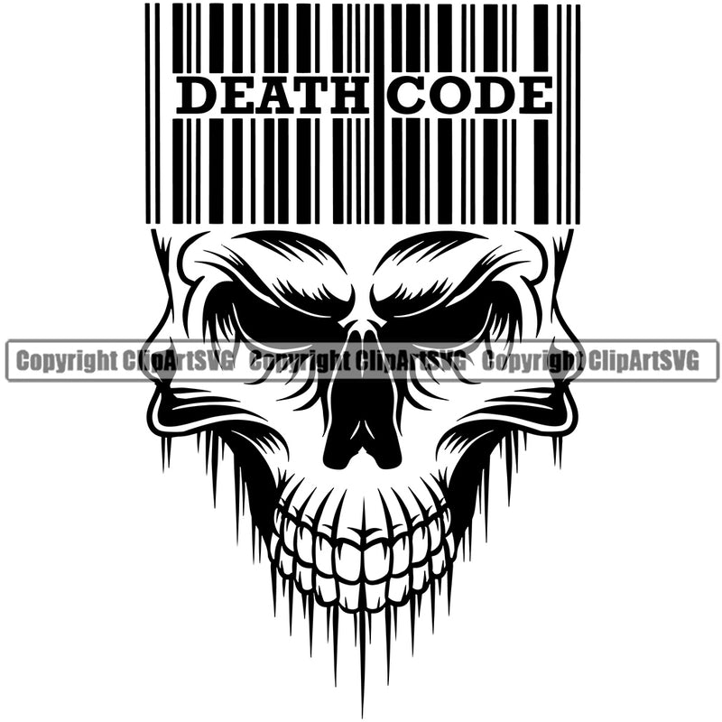 Death Code Skull UPC Code Death Vector BW Design Element Black And White Head Skeleton Dead Face Horror Human Bone Evil Tattoo Grunge Scary Gothic Art Logo Clipart SVG