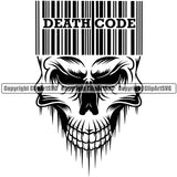 Death Code Skull UPC Code Death Vector BW Design Element Black And White Head Skeleton Dead Face Horror Human Bone Evil Tattoo Grunge Scary Gothic Art Logo Clipart SVG