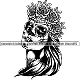 Skull Skeleton Woman Dawn Death Head Skeleton Dead Face Horror Human Design Element Black And White Bone Evil Tattoo Grunge Scary Gothic Art Logo Clipart SVG