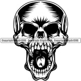 Skull Skeleton Yelling Fangs Open Mouth Black And White Design Element Death Head Skeleton Dead Face Horror Human Bone Evil Tattoo Grunge Scary Gothic Art Logo Clipart SVG