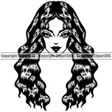 Black And White Artwork Black Woman Face Design Element Lola Big Eyes African American Lady Nubian Queen Cartoon Character Cute Female Afro Pretty Girl Art Logo Clipart SVG