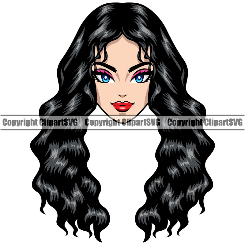 Black Woman African American Lady Big Eyes And Long Hair Style Design Element White Background Art Work Nubian Queen Cartoon Character Cute Female Afro Pretty Girl Art Logo Clipart SVG