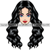 Black Woman African American Lady Big Eyes And Long Hair Style Design Element White Background Art Work Nubian Queen Cartoon Character Cute Female Afro Pretty Girl Art Logo Clipart SVG