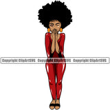 Black Woman Hide Face African American Lady Afro Hair Style Design Element White Background Nubian Queen Cartoon Character Cute Female Afro Pretty Girl Art Logo Clipart SVG