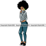 Black Woman Hide Face On Shirt Design Element African American Lady Afro Hair Style Design Element Nubian Queen Cartoon Character Cute Female Afro Pretty Girl Art Logo Clipart SVG