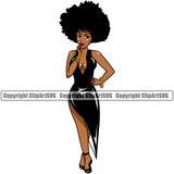 Black Woman African American Lady Standing Afro Hair Style Design Element White Background Nubian Queen Cartoon Character Cute Female Afro Pretty Girl Art Logo Clipart SVG