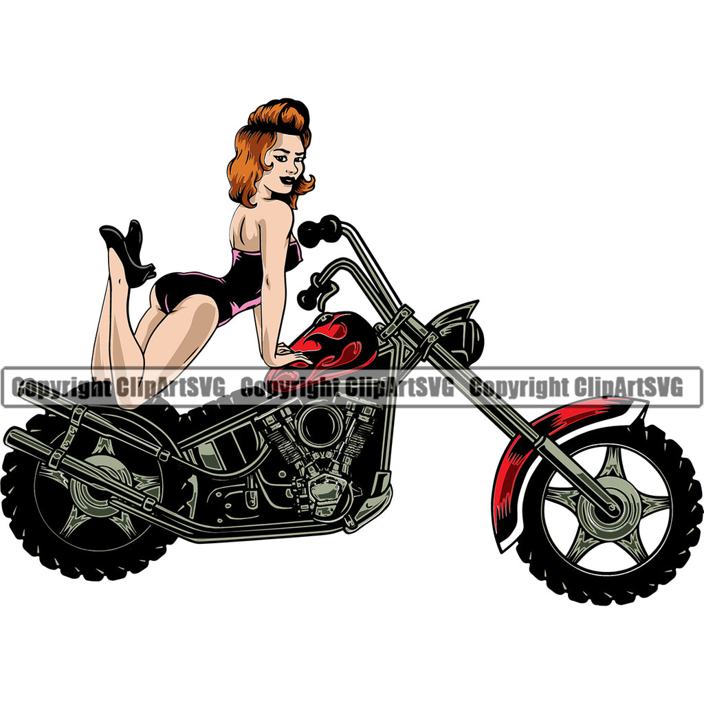 Motorcycle Bike Biker Cycle Chopper Motorbike Ride Rider Pinup Girl Racer Rider Cards Logo Design Element Transportation Vehicle Art Design Logo Clipart SVG
