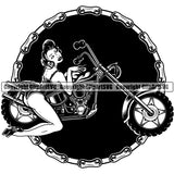 Motorcycle Bike Biker Cycle Chopper Motorbike Pinup Girl Cards Logo Black Background Design Element Ride Rider Racer Rider Transportation Vehicle Art Design Logo Clipart SVG