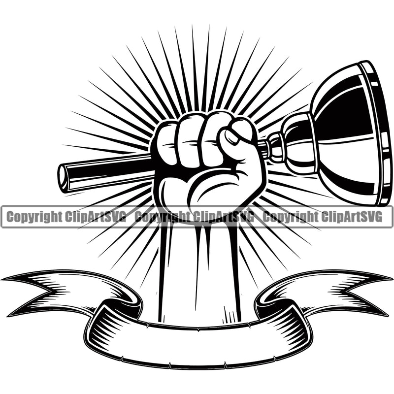 Plumber Hand Holding Plunger Sunrise Vector Pipe Repair Service Logo Design Element Plumbing Work Kitchen Professional Tool Repairman Handyman Equipment Drain House Water Maintenance Bathroom Clipart SVG