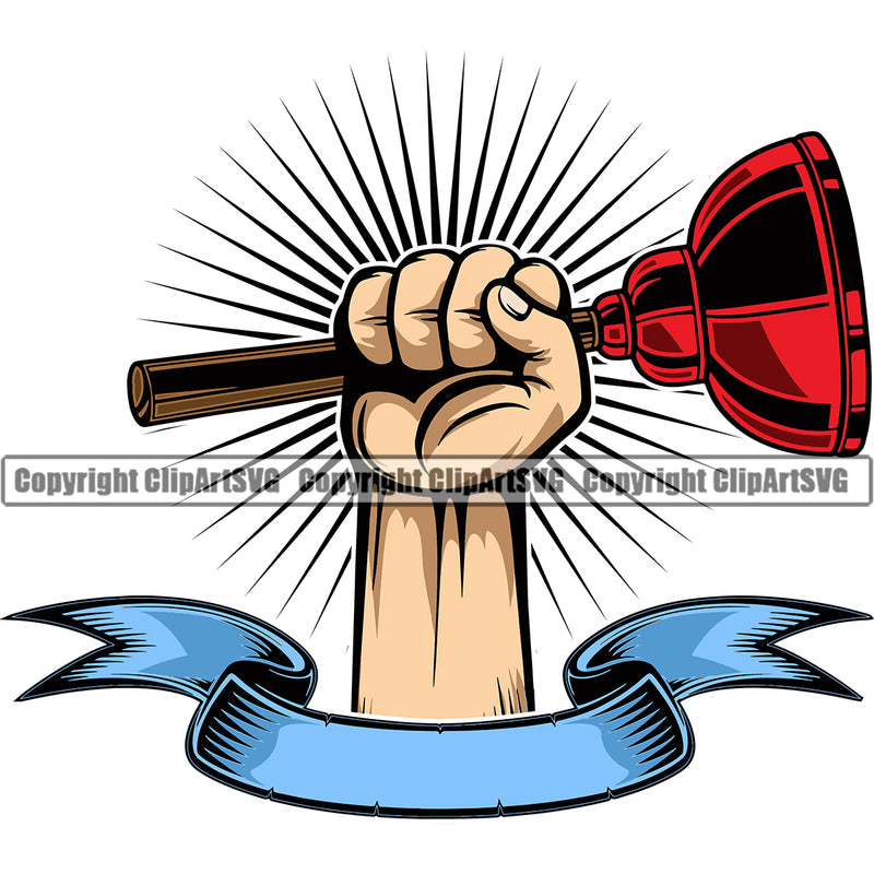 Plumber Pipe Repair Service Work Kitchen Holding Plunger Sunrise Vector Professional Tool Design Element Repairman Handyman Equipment Drain House Water Maintenance Bathroom Clipart SVG