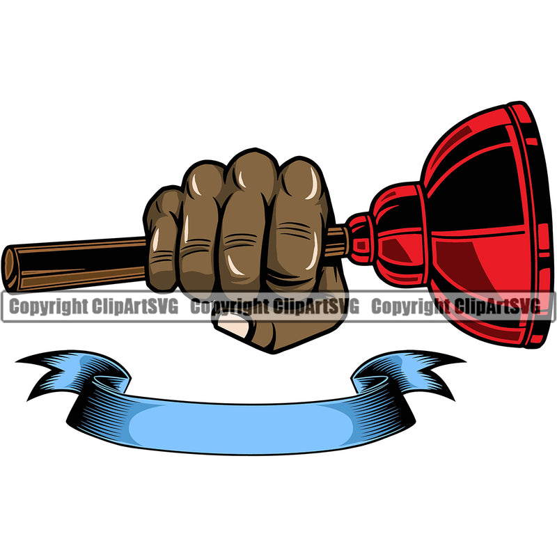 Plumber Pipe Repair Hand Punch Design Element Holding Plunger Service Plumbing Work Kitchen Professional Tool Repairman Handyman Equipment White Background Drain House Water Maintenance Bathroom Clipart SVG