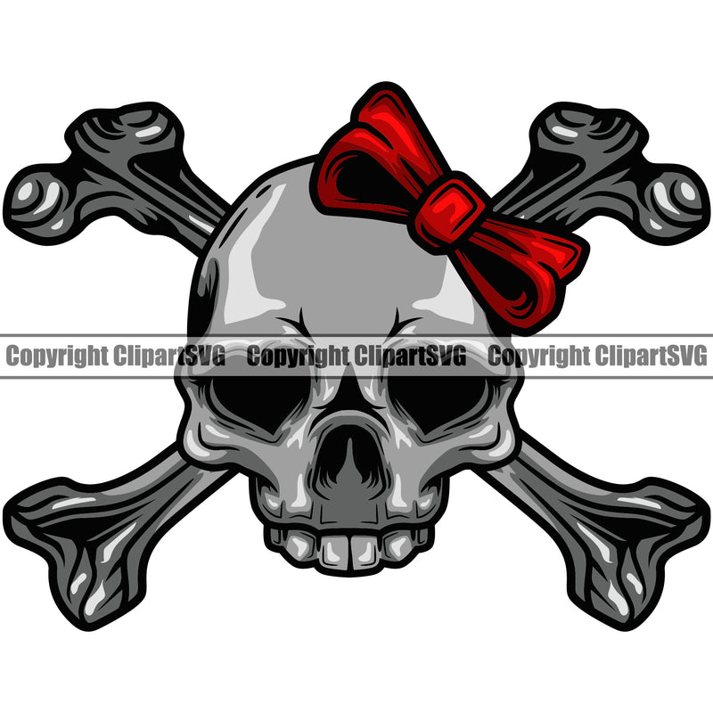 Skull Skeleton Crossbones Color Design Element Wearing Bow Heart Eyes Design Element Cute Female Skull EMO Dead Death Skeleton Tattoo Vintage Retro Horror Woman Gothic Girl Pretty Lady Art Logo Clipart SVG