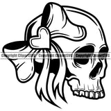 Skull Skelton Wearing Bow Ribbon Heart Design Element Cute Female Skull EMO Dead Death Skeleton Tattoo Vintage Retro Horror Woman Gothic Girl Pretty Lady Art Logo Clipart SVG