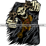 Angry Face Skull Skeleton Holding Double Piston Vector Grim Reaper Color Design Element Skeleton Death Horror Dead Evil Dark Spooky Fear Skull Scary Ghost Scythe Sickle Cemetery Gothic Hell Demon Creepy Clipart SVG