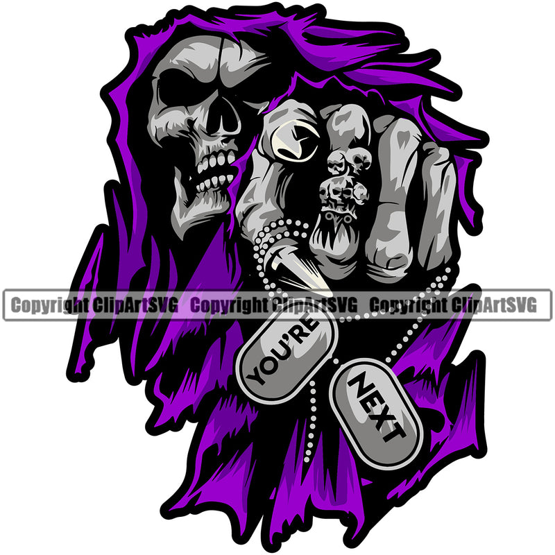 Skull Skeleton Holding Chain Silver Color Body Grim Reaper Blue Color Design Element White Background Skeleton Death Horror Dead Evil Dark Spooky Fear Skull Scary Ghost Scythe Sickle Cemetery Gothic Hell Demon Creepy Clipart SVG