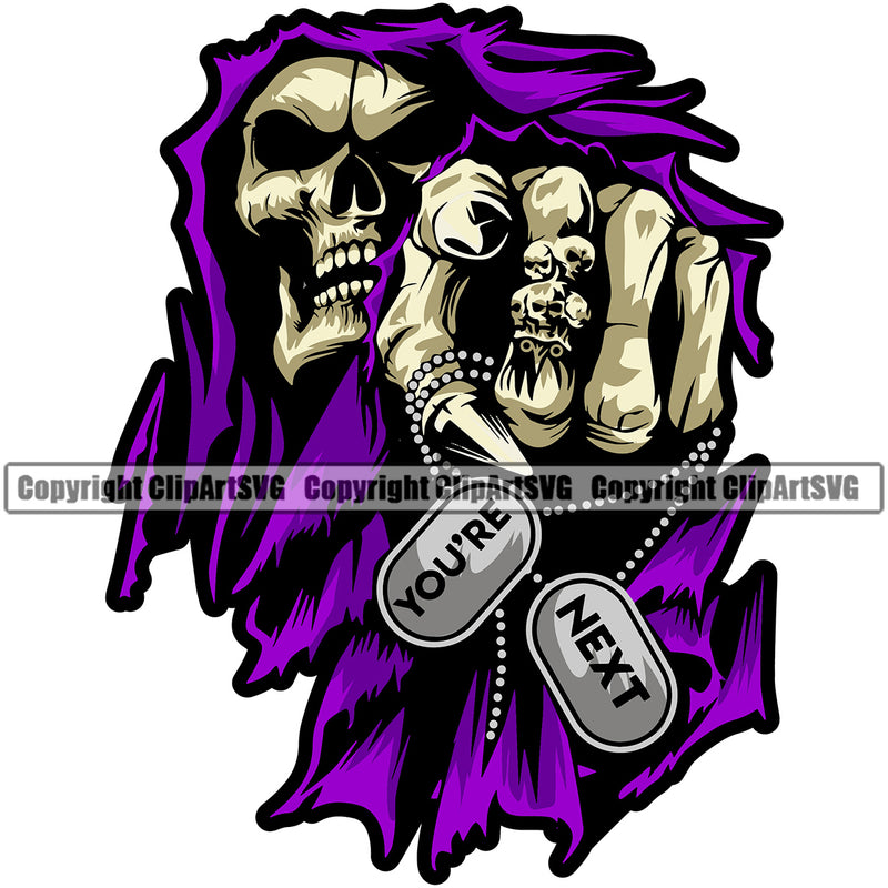 Skull Skeleton Hand Holding Chain Grim Reaper Face Design Element Skeleton White Background Blue Color Dress Death Horror Dead Evil Dark Spooky Fear Skull Scary Ghost Scythe Sickle Cemetery Gothic Hell Demon Creepy Clipart SVG