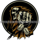 Skull Skeleton Holding Chain Vector Grim Reaper Color Circle Logo Design Element Skeleton Death Horror Dead Evil Dark Spooky Fear Skull Scary Ghost Scythe Sickle Cemetery Gothic Hell Demon Creepy Clipart SVG