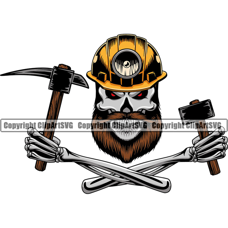 Mining Miner Mine Coal Mineral Industry Equipment Skull Skeleton Arms Helmet Logo Color Design Element Industrial Machine Machinery Dig Construction Supplement Art Design Logo Clipart SVG