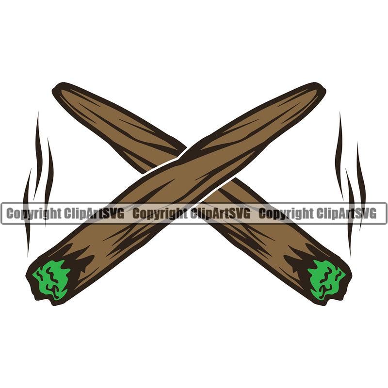 Green And Brown Color Marijuana Joint Crossed Design Element White Background Legalize Pot Organic Leaf Medical Medicine Health Herb Plant Cannabis Hemp Drug Grass Weed THC Legal Art Logo Clipart SVG