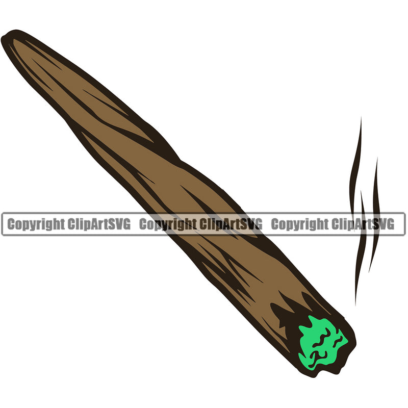 Brown And Green Color Single Marijuana Joint Design Element Legalize Pot Organic Leaf Medical Medicine Health Herb Plant Cannabis Hemp Drug Grass Weed THC Legal Art Logo Clipart SVG