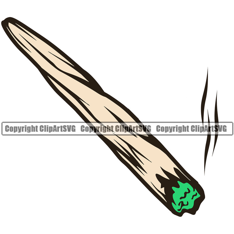 Marijuana Single Joint Brown And Green Color White Background Design Element Legalize Pot Organic Leaf Medical Medicine Health Herb Plant Cannabis Hemp Drug Grass Weed THC Legal Art Logo Clipart SVG