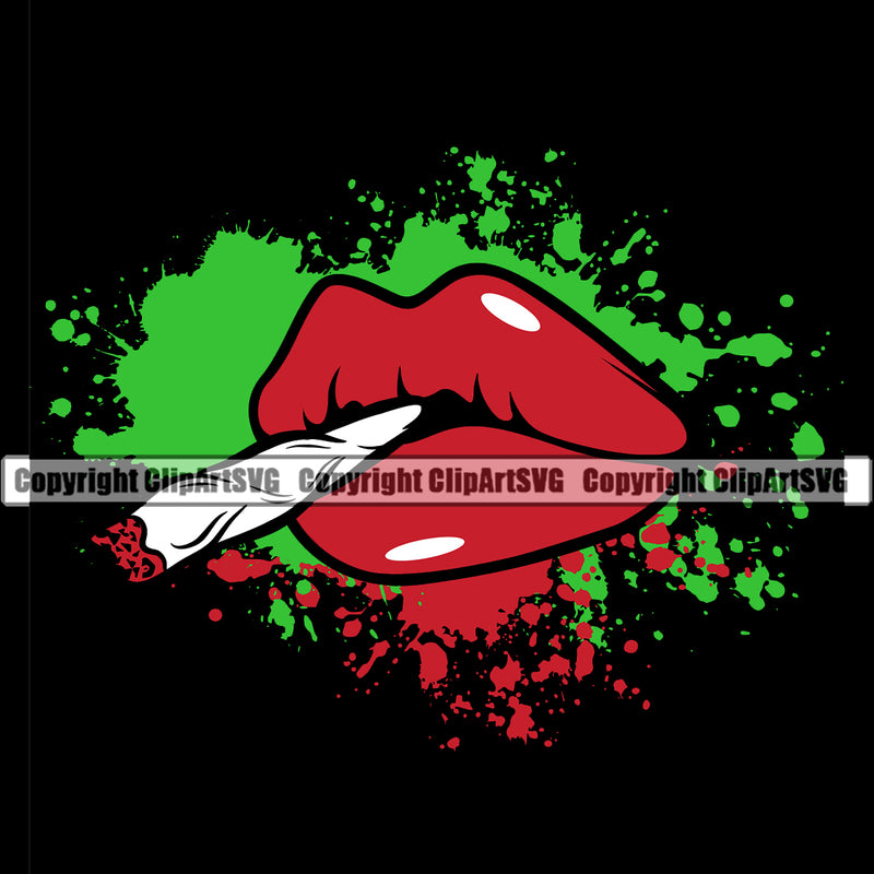 Marijuana Roll On Woman Lips Red Color Black Background Color Dripping Legalize Pot Organic Leaf Medical Medicine Health Herb Plant Cannabis Hemp Drug Grass Weed THC Legal Art Logo Clipart SVG