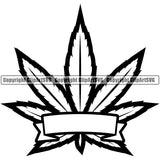 Marijuana Leaf With Ribbon Vector Black And White Design Element Legalize Pot Organic Leaf Medical Medicine Health Herb Plant Cannabis Hemp Drug Grass Weed THC Legal Art Logo Clipart SVG