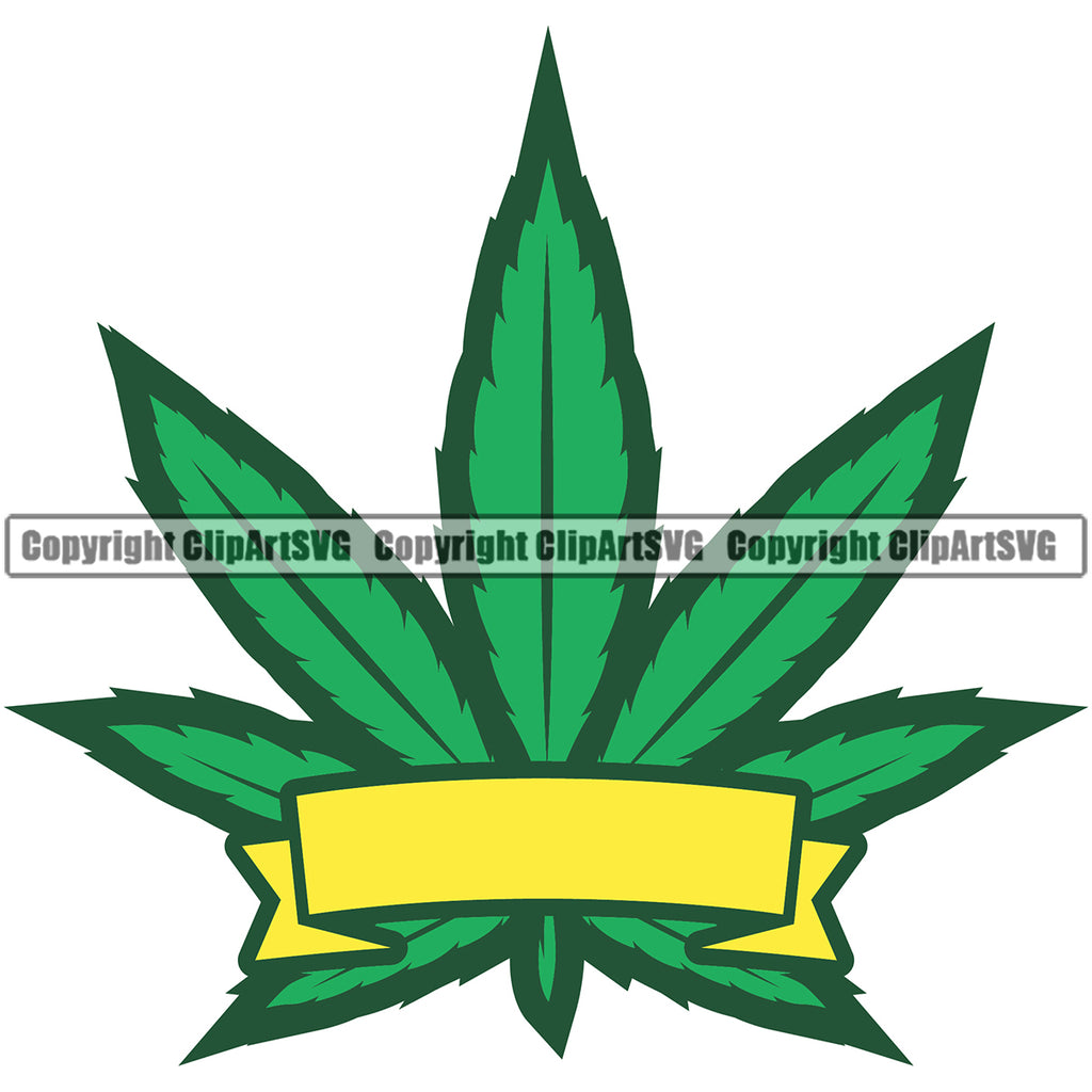 Marijuana Leaf Green Color With Ribbon Yellow Color Vector White ...