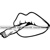 Lips Marijuana Smoking Design Element Face Sexy Mouth Position Head Cartoon Woman Female Girl Lady Character Mascot Creation Create Art Artwork Creator Business Company Logo Clipart SVG