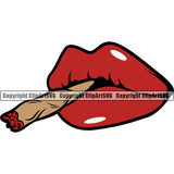 Lips Marijuana Smoking Blunt Lip Color Design Element Face Sexy Mouth Woman Female Girl Lady Position Head Cartoon Character Mascot Creation Create Art Artwork Creator Business Company Logo Clipart SVG