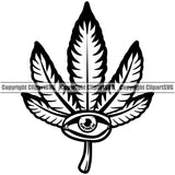 Black And White Marijuana Leaf One Eye Devil Design Element Legalize Pot Organic Leaf Medical Medicine Health Herb Plant Cannabis Hemp Drug Grass Weed THC Legal Art Logo Clipart SVG