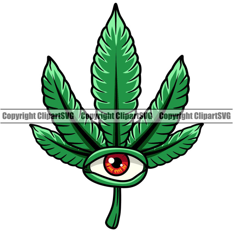 Marijuana Leaf One Eyes One Devil White Background Design Element Legalize Pot Organic Leaf Medical Medicine Health Herb Plant Cannabis Hemp Drug Grass Weed THC Legal Art Logo Clipart SVG