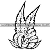 Black And White Marijuana Leaf Peach Hand Sign Design Element Vector White Background Legalize Pot Organic Leaf Medical Medicine Health Herb Plant Cannabis Hemp Drug Grass Weed THC Legal Art Logo Clipart SVG