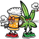 Coffee Mug Cartoon Design Element Color Bear Design Marijuana Leaf Vector Legalize Pot Organic Leaf Medical Medicine Health Herb Plant Cannabis Hemp Drug Grass Weed THC Legal Art Logo Clipart SVG