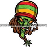 Cartoon Character Alien Smoking Marijuana Locus Hair Style Design Element Legalize Pot Organic Leaf Medical Medicine Health Herb Plant Cannabis Hemp Drug Grass Weed THC Legal Art Logo Clipart SVG