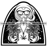 Black And White Color Marijuana Leaf Aline Smoking BW Logo Legalize Pot Organic Leaf Medical Medicine Health Herb Plant Cannabis Hemp Drug Grass Weed THC Legal Art Logo Clipart SVG