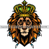 Lion Smoking Marijuana Crown On Head Color Design Element Red Eyes Legalize Pot Organic Leaf Medical Medicine Health Herb Plant Cannabis Hemp Drug Grass Weed THC Legal Art Logo Clipart SVG
